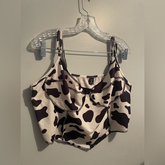 Cow Print Women’s Cami Crop Top Size 3XL Contrast Stitch Corset Soft Approx XL - Picture 10 of 16